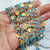 Turquoise Bead Chain, Healing Necklace Chain, Wire Wrapped Chain With Charm, Rosary Bead Chain– SELLING BY FOOT